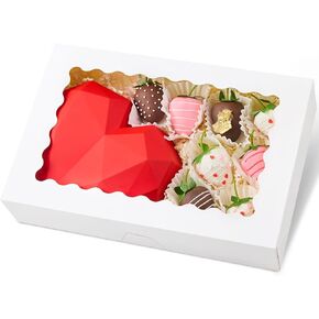 Kucoele 20 PCS Bakery Boxes with Window, 12 x 8 x 2.5 Inches Cookie Boxes Auto-Popup Treat Boxes for Chocolate Covered Strawberries, Pastries, Muffins, Donuts, Breakable Heart