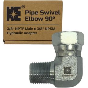 Cosmostar 3/8" NPTF Male x 3/8" NPSM Pipe Swivel Elbow 90-degree, Hydraulic Adapter