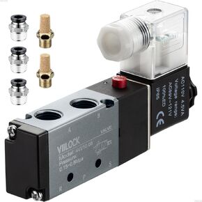 Pneumatic Solenoid Valve, 5 Way 2 Position 1/4"NPT Single Coil Pilot-Operated Electric Air Control Valve 4V210-08 (AC110V)