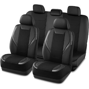 Car Seat Cover, Leather Carbon Fiber Full Set Car Seat Cover, Automotive Interior Cover, Universal Fit for Most Cars, SUVs and Trucks and Vans Airbag Compatible (Full Set Red) in Kuwait