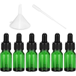 PATIKIL 10ml Glass Dropper Bottle, 6Pcs Leakproof Eye Dropper Essential Oils Sample Liquid Container with Pipettes Funnel for Storage Home Travel, Green