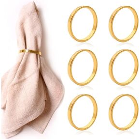 L'VOW Gold Silver Various Styles Napkin Rings Holder for Home Wedding or Holiday Parties Pack of 6 (Gold)