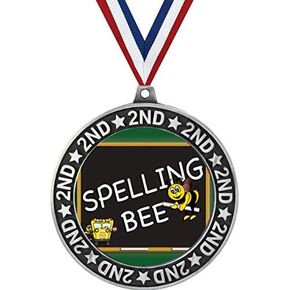 Spelling Bee Second Place Medals, 2 3/4" Silver Spelling Trophy Medal Award Prime