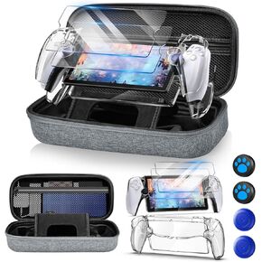 12 in 1 Accessories Set for Playstation Portal, Hard Carrying Case for PS Portal with Clear Skin Case for PS5 Portal, 2 Screen Protector with 4 Thumb Grip, Carbon Black