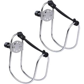 2 Pack Stainless Steel Life Ring Holder, Horseshoe Bracket Life Buoys Ring Holder, with Nylon Strap & Plastic Mount