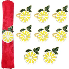 Enamel Lemon Napkin Rings Set of 8 Durable Alloy Fruit Napkin Holder Rings for Thanksgiving Christmas Wedding Banquet Birthday Dinner Party Table Decorations