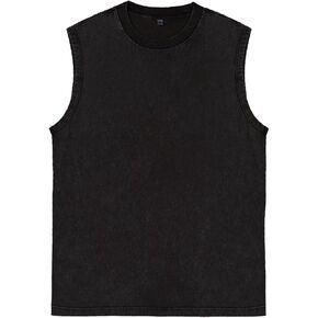 Mens Workout Tank Tops Sleeveless Tee Shirts Men Muscle Shirt Gym Acid Wash T Shirts Running Beach Loose Fit Tee
