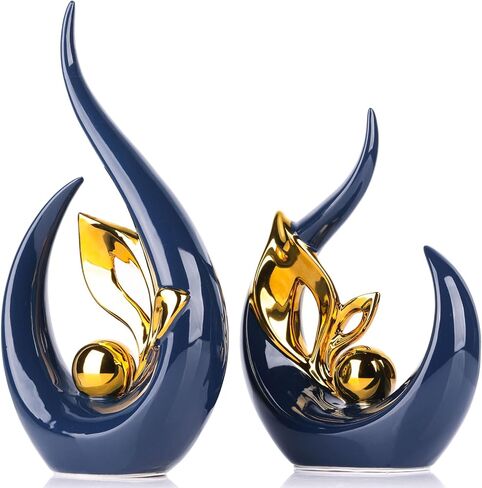 Navy Blue and Gold Home Decor Accents,Modern Decor Dining Table Decorations adornos para sala,Abstract Art Ceramic Sculpture for Centerpieces Decoration for Table, Bookshelf Decorative Objects in Saudi Arabia