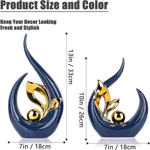 Navy Blue and Gold Home Decor Accents,Modern Decor Dining Table Decorations adornos para sala,Abstract Art Ceramic Sculpture for Centerpieces Decoration for Table, Bookshelf Decorative Objects in Saudi Arabia