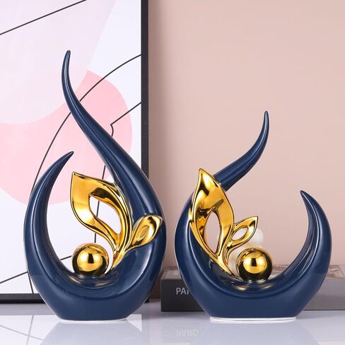 Navy Blue and Gold Home Decor Accents,Modern Decor Dining Table Decorations adornos para sala,Abstract Art Ceramic Sculpture for Centerpieces Decoration for Table, Bookshelf Decorative Objects in Saudi Arabia