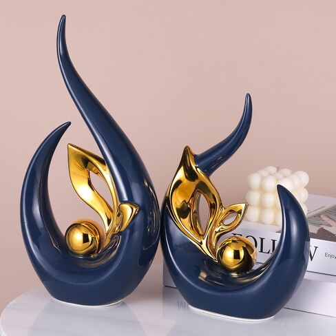 Navy Blue and Gold Home Decor Accents,Modern Decor Dining Table Decorations adornos para sala,Abstract Art Ceramic Sculpture for Centerpieces Decoration for Table, Bookshelf Decorative Objects in Saudi Arabia