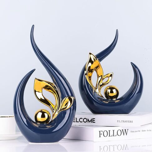 Navy Blue and Gold Home Decor Accents,Modern Decor Dining Table Decorations adornos para sala,Abstract Art Ceramic Sculpture for Centerpieces Decoration for Table, Bookshelf Decorative Objects in Saudi Arabia