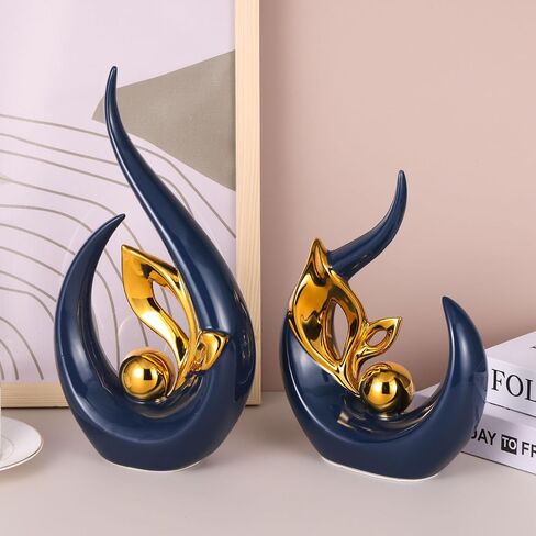 Navy Blue and Gold Home Decor Accents,Modern Decor Dining Table Decorations adornos para sala,Abstract Art Ceramic Sculpture for Centerpieces Decoration for Table, Bookshelf Decorative Objects in Saudi Arabia