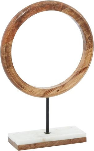 Deco 79 Mango Wood Geometric Decorative Sculpture Circle Home Decor Statue with Marble Stand, Accent Figurine 9" x 4" x 14", Brown in Saudi Arabia