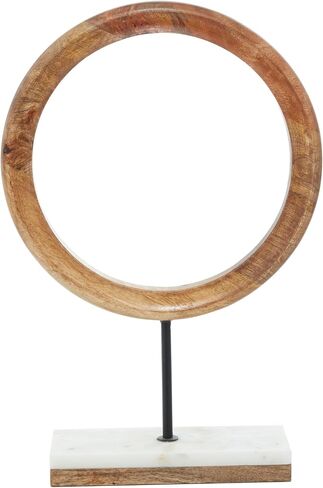 Deco 79 Mango Wood Geometric Decorative Sculpture Circle Home Decor Statue with Marble Stand, Accent Figurine 9" x 4" x 14", Brown in Saudi Arabia