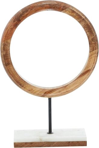 Deco 79 Mango Wood Geometric Decorative Sculpture Circle Home Decor Statue with Marble Stand, Accent Figurine 9" x 4" x 14", Brown in Saudi Arabia