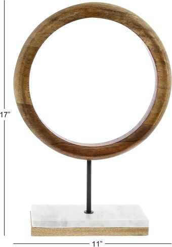 Deco 79 Mango Wood Geometric Decorative Sculpture Circle Home Decor Statue with Marble Stand, Accent Figurine 9" x 4" x 14", Brown in Saudi Arabia