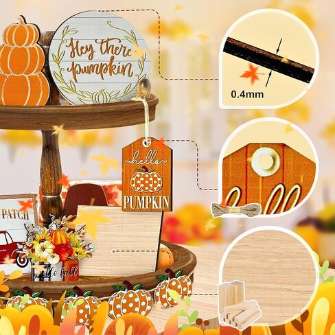 Thanksgiving Tiered Tray Decor Set Pumpkin Wooden Home Decorations Rustic Farmhouse Pumpkin Truck Wooden Sign Spice Blocks Autumn Wooden Sign for Festival Gift Tabletop (Pumpkin) in Saudi Arabia