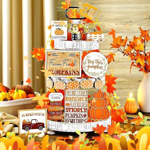 Thanksgiving Tiered Tray Decor Set Pumpkin Wooden Home Decorations Rustic Farmhouse Pumpkin Truck Wooden Sign Spice Blocks Autumn Wooden Sign for Festival Gift Tabletop (Pumpkin) in Saudi Arabia