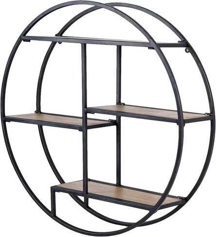 Industrial Style Round Wall Shelves, 3 Tier Decorative Floating Ledge Shelves, Wall Mounted Metal Bracket Wooden Display Hanging Shelf in Saudi Arabia