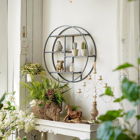Industrial Style Round Wall Shelves, 3 Tier Decorative Floating Ledge Shelves, Wall Mounted Metal Bracket Wooden Display Hanging Shelf in Saudi Arabia