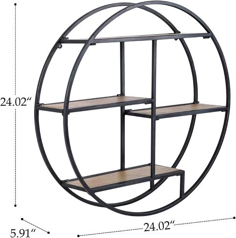 Industrial Style Round Wall Shelves, 3 Tier Decorative Floating Ledge Shelves, Wall Mounted Metal Bracket Wooden Display Hanging Shelf in Saudi Arabia