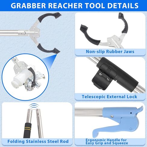 Grabber Reacher Tool Heavy Duty, 54" Trash Picker Upper Grabber Outside Heavy Duty Trash Picker for Outdoor Stainless Steel Pipe Extra Long Foldable Sturdy and Durable (54inch) in Saudi Arabia