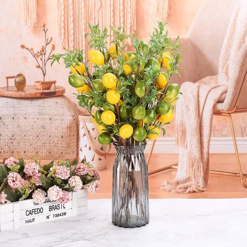 DULRLLY Artificial Lemon Branch, 22 in Lemon Decor Fake Lemons Branch Simulation Yellow Lemon Fruits Tree Stem with Green Leaves for Kitchen, Party, Table Centerpiece, Home Decor in Saudi Arabia