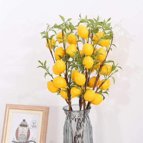 DULRLLY Artificial Lemon Branch, 22 in Lemon Decor Fake Lemons Branch Simulation Yellow Lemon Fruits Tree Stem with Green Leaves for Kitchen, Party, Table Centerpiece, Home Decor in Saudi Arabia