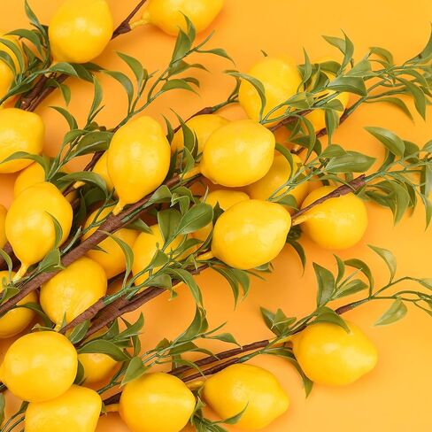 DULRLLY Artificial Lemon Branch, 22 in Lemon Decor Fake Lemons Branch Simulation Yellow Lemon Fruits Tree Stem with Green Leaves for Kitchen, Party, Table Centerpiece, Home Decor in Saudi Arabia