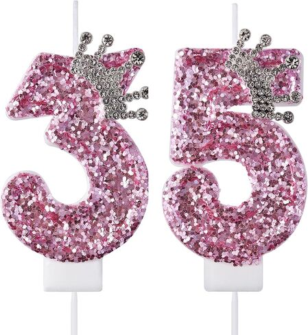 35 53 Birthday Candles, 35th 53rd Cake Candles, Pink Birthday Number 35 53 Candles Cake Topper Decorations for Party Men Women in Kuwait