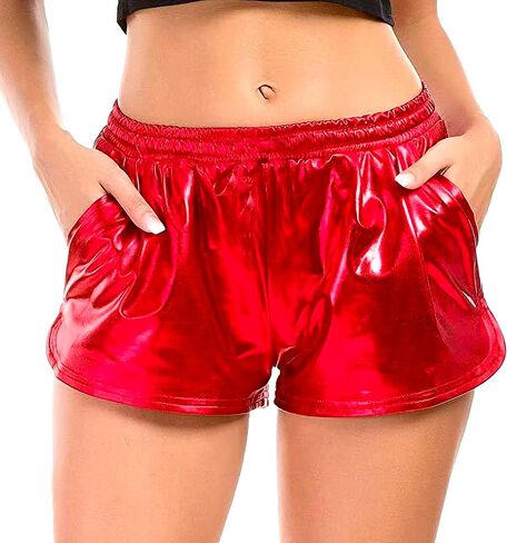JINKAIJIA Women's Metallic Shiny Shorts Sparkly Rave Hot Outfit Elastic Sport Short Pants Dance attire Performance clothing in Kuwait