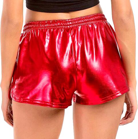 JINKAIJIA Women's Metallic Shiny Shorts Sparkly Rave Hot Outfit Elastic Sport Short Pants Dance attire Performance clothing in Kuwait