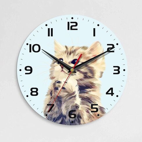 Wall Clock, 10 Inch Silent Non-Ticking Home Kitchen Decor, Battery Operated for Bathroom Bedroom Living Room Office(Cute Cats) in Saudi Arabia