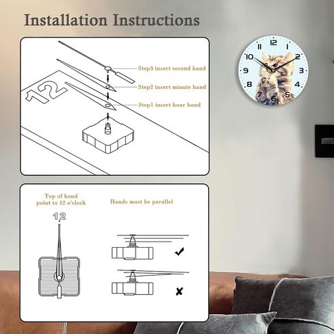 Wall Clock, 10 Inch Silent Non-Ticking Home Kitchen Decor, Battery Operated for Bathroom Bedroom Living Room Office(Cute Cats) in Saudi Arabia