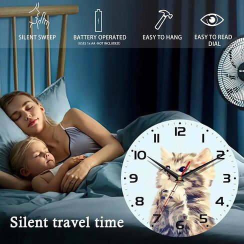 Wall Clock, 10 Inch Silent Non-Ticking Home Kitchen Decor, Battery Operated for Bathroom Bedroom Living Room Office(Cute Cats) in Saudi Arabia
