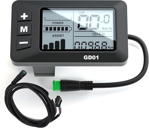 شاشة عرض EBike، شاشة LCD للدراجة 24 فولت 36 فولت 48 فولت، مع موصل تمديد مقاوم للماء مباشرة إلى وحدة تحكم EBike، مقود مقاوم للماء 22.2 مم (GD01) in Kuwait