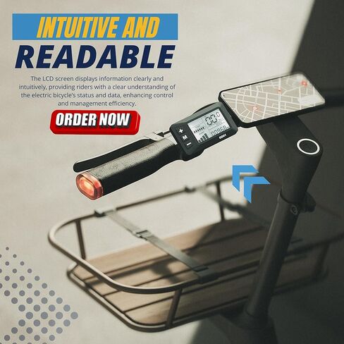 شاشة عرض EBike، شاشة LCD للدراجة 24 فولت 36 فولت 48 فولت، مع موصل تمديد مقاوم للماء مباشرة إلى وحدة تحكم EBike، مقود مقاوم للماء 22.2 مم (GD01) in Kuwait