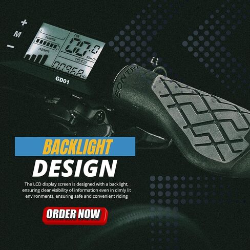 شاشة عرض EBike، شاشة LCD للدراجة 24 فولت 36 فولت 48 فولت، مع موصل تمديد مقاوم للماء مباشرة إلى وحدة تحكم EBike، مقود مقاوم للماء 22.2 مم (GD01) in Kuwait