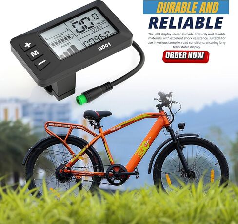شاشة عرض EBike، شاشة LCD للدراجة 24 فولت 36 فولت 48 فولت، مع موصل تمديد مقاوم للماء مباشرة إلى وحدة تحكم EBike، مقود مقاوم للماء 22.2 مم (GD01) in Kuwait