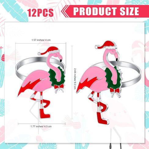 Sliner 12 Pcs Flamingo Napkin Rings Holders Kitchen Dining Table Decoration Flamingo with Santa Hat Wreath Cute Metal Serviette Buckles for Christmas New Year Wedding Party Banquet in Saudi Arabia