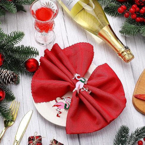 Sliner 12 Pcs Flamingo Napkin Rings Holders Kitchen Dining Table Decoration Flamingo with Santa Hat Wreath Cute Metal Serviette Buckles for Christmas New Year Wedding Party Banquet in Saudi Arabia