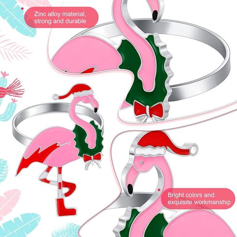 Sliner 12 Pcs Flamingo Napkin Rings Holders Kitchen Dining Table Decoration Flamingo with Santa Hat Wreath Cute Metal Serviette Buckles for Christmas New Year Wedding Party Banquet in Saudi Arabia