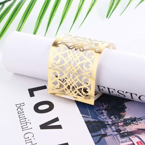 Pokinge 100Pcs Napkin Ring Serviette Rings Beautiful Napkin Buckle Gold Napkin Holder Table Decoration Party Supplies for Wedding Dinner Party in Saudi Arabia