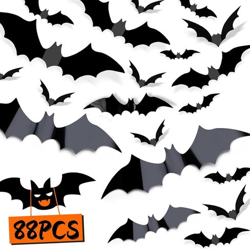 Halloween Decorations Bats 88 Pcs,Halloween Decor Stickers for Wall Decor，Halloween Decorations Indoor PVC 3D Scary Bats,Bats Halloween Decorations Outside for Bedroom Halloween Party Decorations in Saudi Arabia