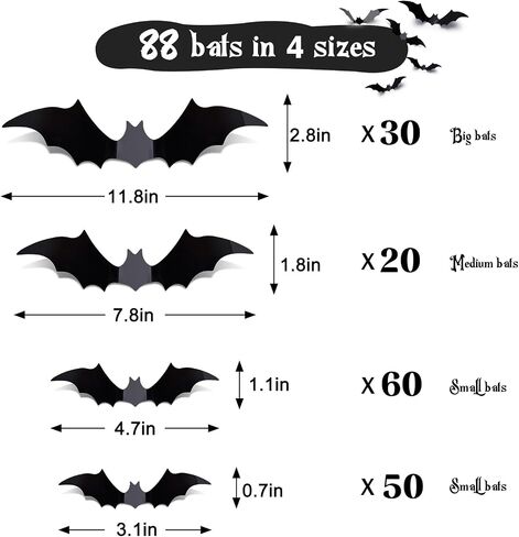 Halloween Decorations Bats 88 Pcs,Halloween Decor Stickers for Wall Decor，Halloween Decorations Indoor PVC 3D Scary Bats,Bats Halloween Decorations Outside for Bedroom Halloween Party Decorations in Saudi Arabia