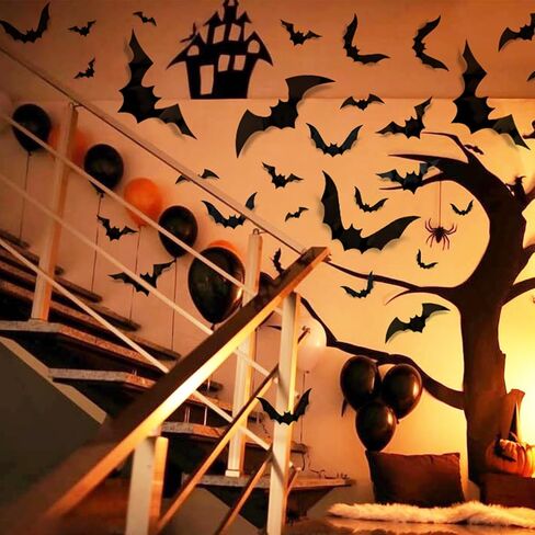 Halloween Decorations Bats 88 Pcs,Halloween Decor Stickers for Wall Decor，Halloween Decorations Indoor PVC 3D Scary Bats,Bats Halloween Decorations Outside for Bedroom Halloween Party Decorations in Saudi Arabia