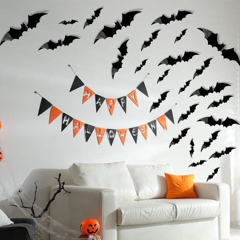 Halloween Decorations Bats 88 Pcs,Halloween Decor Stickers for Wall Decor，Halloween Decorations Indoor PVC 3D Scary Bats,Bats Halloween Decorations Outside for Bedroom Halloween Party Decorations in Saudi Arabia