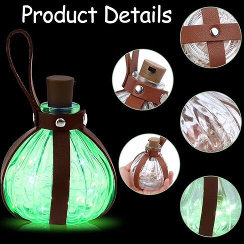 مجموعتان من زجاجة جرعة سحرية داكنة للهالوين، زجاجة جرعة من الفلين السحري الداكن، حامل زجاجي لجرعات المعالج مع سدادة من الفلين، زجاجة نبيذ كروية شفافة LED مع حزام جلدي وملصقات الهالوين in Kuwait