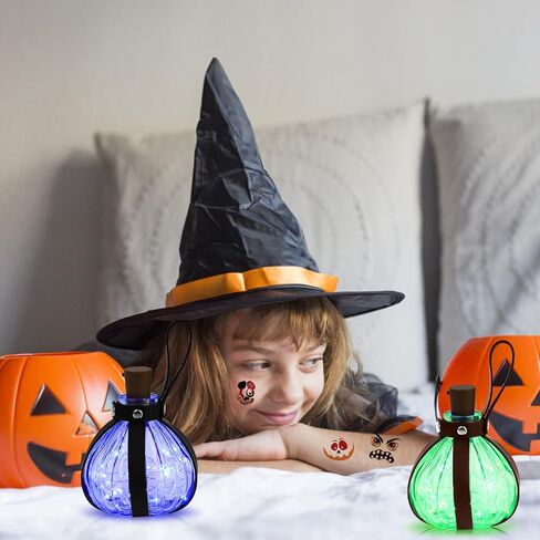 مجموعتان من زجاجة جرعة سحرية داكنة للهالوين، زجاجة جرعة من الفلين السحري الداكن، حامل زجاجي لجرعات المعالج مع سدادة من الفلين، زجاجة نبيذ كروية شفافة LED مع حزام جلدي وملصقات الهالوين in Kuwait